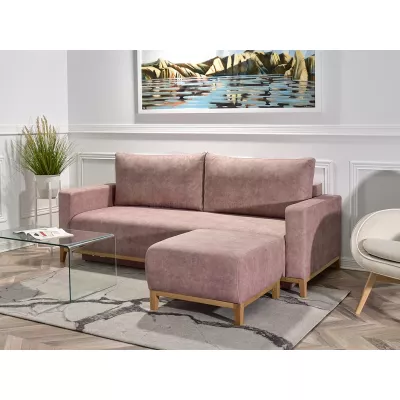 Schlafsofa mit Hocker DALENA – Puderrosa/Eiche