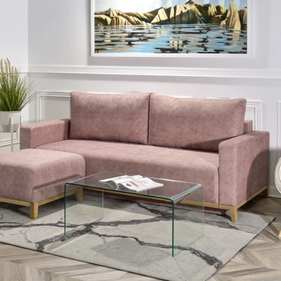 Schlafsofa mit Hocker DALENA – Puderrosa/Eiche