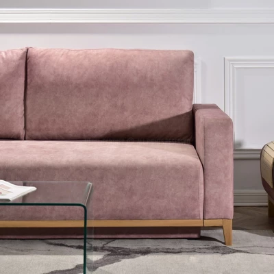 Schlafsofa mit Hocker DALENA – Puderrosa/Eiche