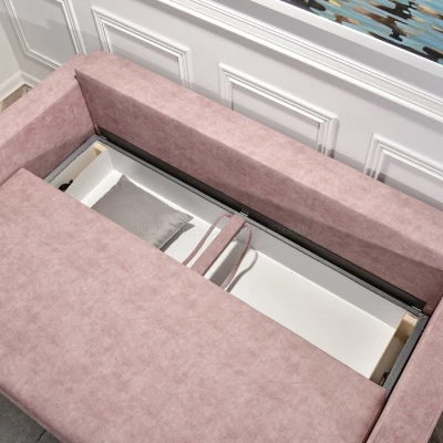 Schlafsofa mit Hocker DALENA – Puderrosa/Eiche