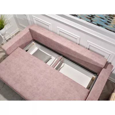 Schlafsofa mit Hocker DALENA – Puderrosa/Eiche