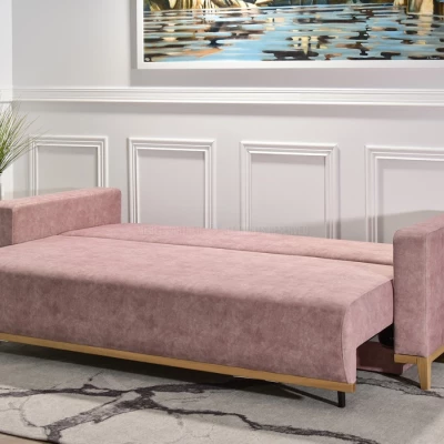 Schlafsofa mit Hocker DALENA – Puderrosa/Eiche