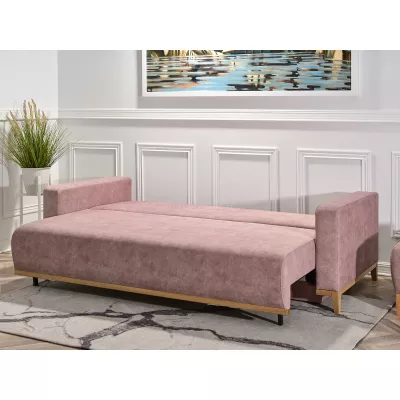 Schlafsofa mit Hocker DALENA – Puderrosa/Eiche
