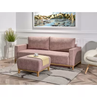 Schlafsofa mit Hocker DALENA – Puderrosa/Eiche
