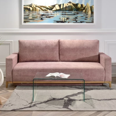 Schlafsofa mit Hocker DALENA – Puderrosa/Eiche
