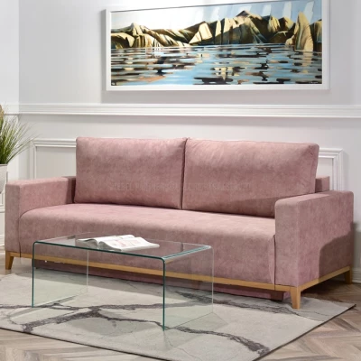 Schlafsofa mit Hocker DALENA – Puderrosa/Eiche