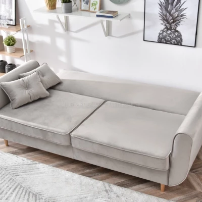 Schlafsofa LALESKA – hellbeige/buche