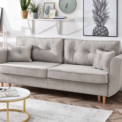 Schlafsofa LALESKA – hellbeige/buche
