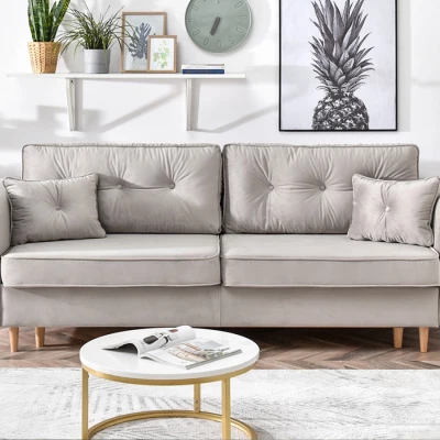 Schlafsofa LALESKA – hellbeige/buche