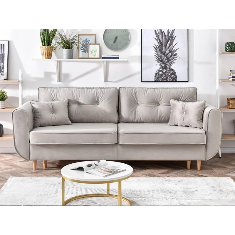 Schlafsofa LALESKA – hellbeige/buche