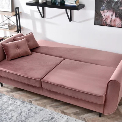 Schlafsofa LALESKA – Puderrosa/Schwarz