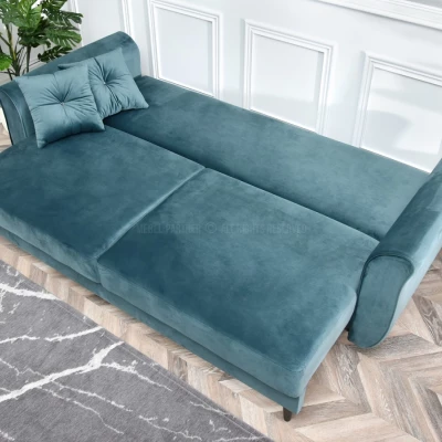 Sofa mit Stauraum PLAMEDI – Türkis/Schwarz