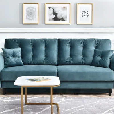 Sofa mit Stauraum PLAMEDI – Türkis/Schwarz
