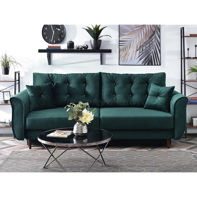Sofa mit Stauraum PLAMEDI - grün / walnuss