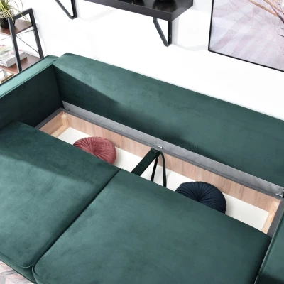 Schlafsofa LUZOLO – Dunkelgrün/Walnuss