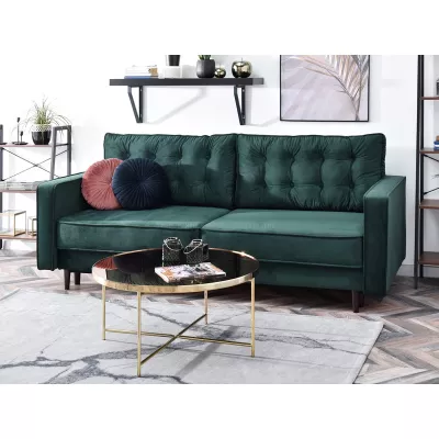 Schlafsofa LUZOLO – Dunkelgrün/Walnuss