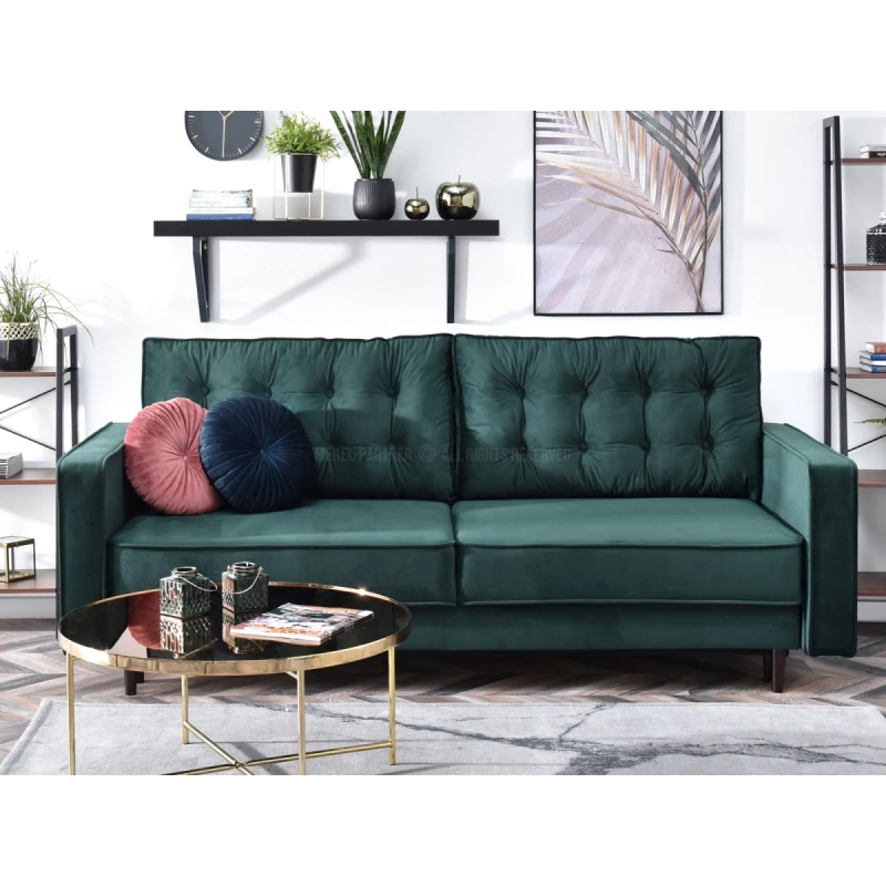 Schlafsofa LUZOLO – Dunkelgrün/Walnuss