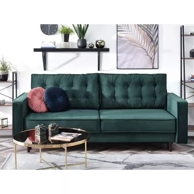 Schlafsofa LUZOLO – Dunkelgrün/Walnuss