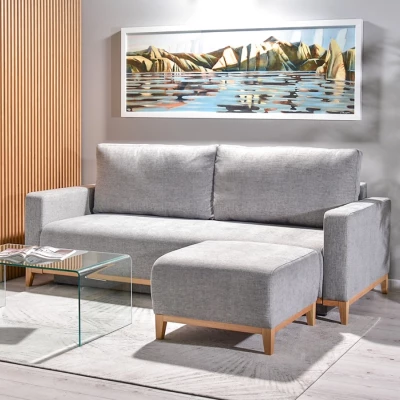 Schlafsofa mit Hocker DALENA – Hellgrau/Eiche
