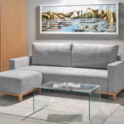 Schlafsofa mit Hocker DALENA – Hellgrau/Eiche