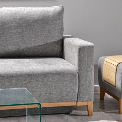Schlafsofa mit Hocker DALENA – Hellgrau/Eiche