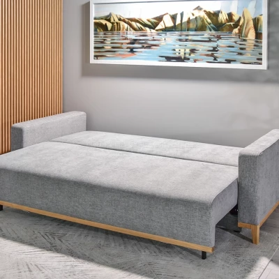 Schlafsofa mit Hocker DALENA – Hellgrau/Eiche