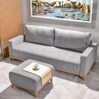 Schlafsofa mit Hocker DALENA – Hellgrau/Eiche