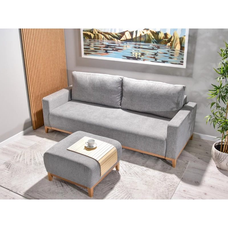 Schlafsofa mit Hocker DALENA – Hellgrau/Eiche