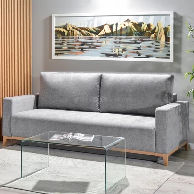 Schlafsofa mit Hocker DALENA – Hellgrau/Eiche