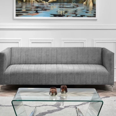Dreisitzer-Sofa ALANZO – grau/chrom