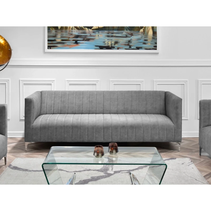 Dreisitzer-Sofa ALANZO – grau/chrom