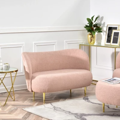 Zweisitzer-Sofa TOLA – Puderrosa/Gold