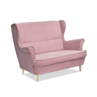 Zweisitzer-Ohrensessel DENIZ – Puderrosa/Buche