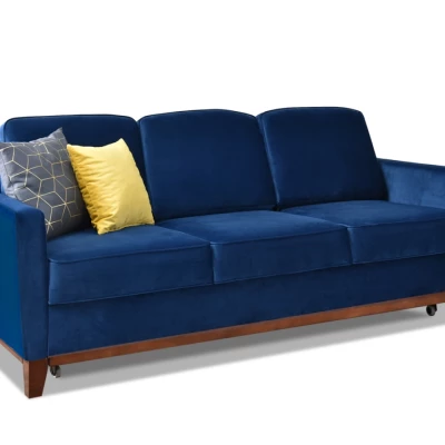 Schlafsofa NOHEMA – Dunkelblau/Walnuss