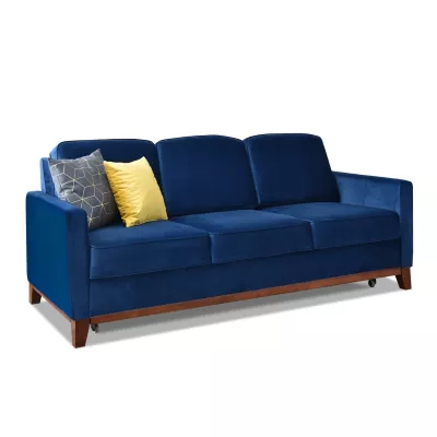 Schlafsofa NOHEMA – Dunkelblau/Walnuss