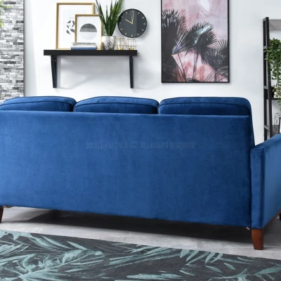 Schlafsofa NOHEMA – Dunkelblau/Walnuss