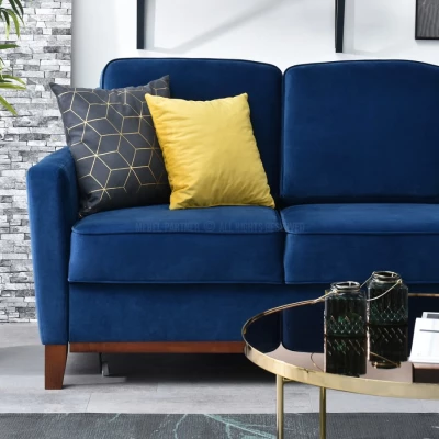 Schlafsofa NOHEMA – Dunkelblau/Walnuss