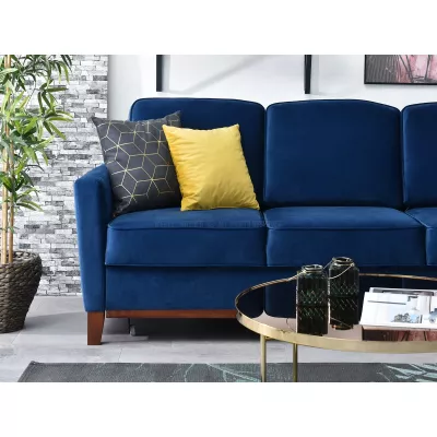 Schlafsofa NOHEMA – Dunkelblau/Walnuss
