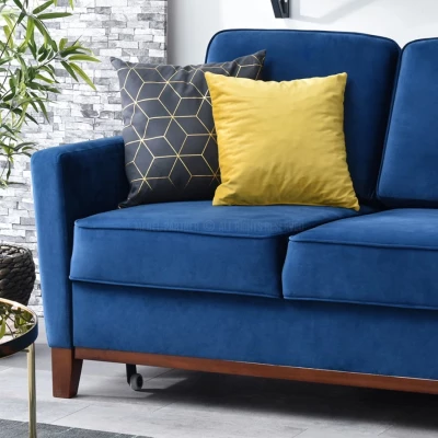 Schlafsofa NOHEMA – Dunkelblau/Walnuss