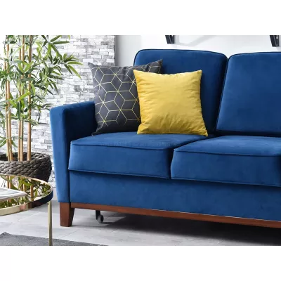 Schlafsofa NOHEMA – Dunkelblau/Walnuss