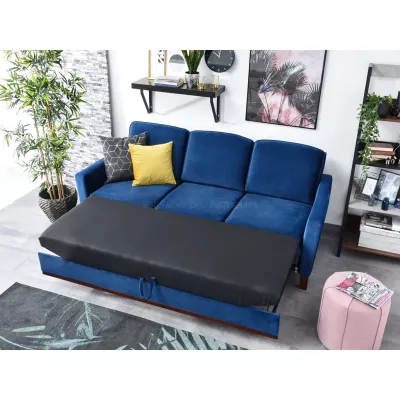 Schlafsofa NOHEMA – Dunkelblau/Walnuss