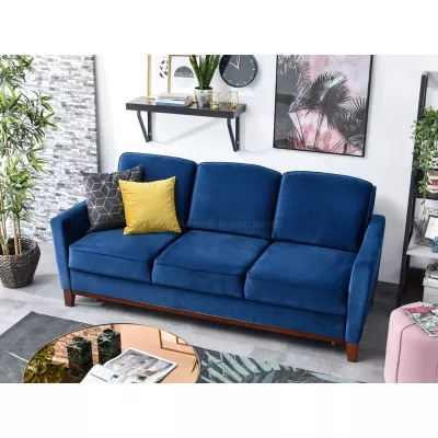 Schlafsofa NOHEMA – Dunkelblau/Walnuss