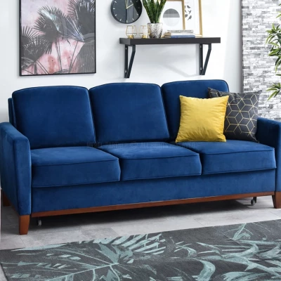 Schlafsofa NOHEMA – Dunkelblau/Walnuss