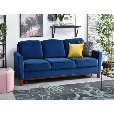 Schlafsofa NOHEMA – Dunkelblau/Walnuss