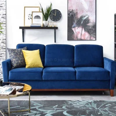 Schlafsofa NOHEMA – Dunkelblau/Walnuss