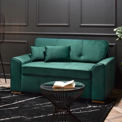 Zweisitzer-Sofa BENILDO – Smaragdgrün/Buche