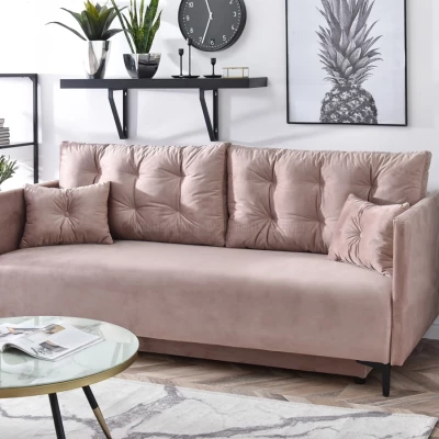 Sofa mit Stauraum NORGE - Puderrosa/Schwarz