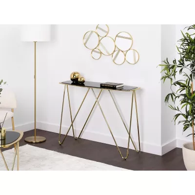 Konsolentisch LESTER - Schwarzglas / Gold