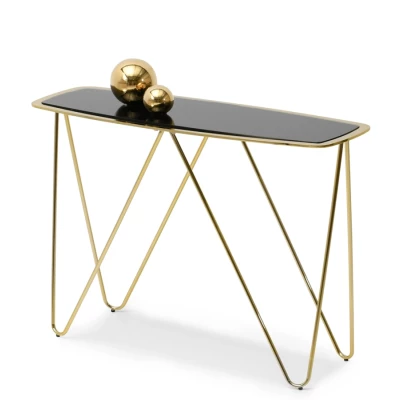 Konsolentisch LESTER - Schwarzglas / Gold