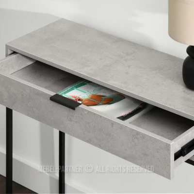 NIRAI Konsolentisch mit Schublade - Beton / Schwarz